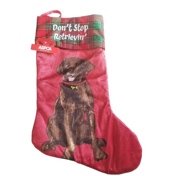 Retriever Dog Christmas Stocking Red Velour Plaid Cuff Don't Stop Retrievin' 16" - Picture 2 of 8